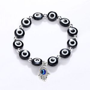 Mode schwarz blau bösen Blick Hamsa Hand Fatima Palm Perlen Stränge Armbänder für Frauen Perlen Bettelarmband ethnischen Stil handgefertigten Schmuck