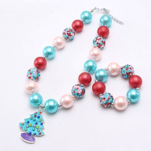 Mode bleu arbre de Noël pendentif collier bébé multicolore grosses perles de bubblegum colliers bricolage bijoux faits à la main pour les filles enfants fête
