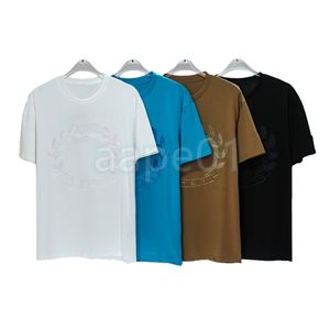 Diseño de marca de moda Camiseta para hombre Bordado de letras de lujo Cuello redondo Manga corta Suéter suelto Top casual Negro Blanco Caqui Azul Tamaño asiático S-2XL