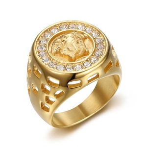 Diseñador de marca de moda Anillos de oro de 18 quilates Medusa Fan family / F family Anillo de acero inoxidable con diamantes franceses para hombres y mujeres Regalo de joyería