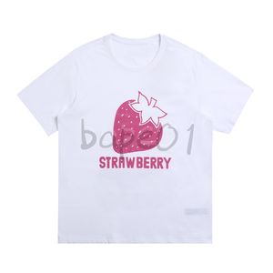 Marca de moda Camiseta para hombre de lujo Camiseta polo Estampado de fresa Cuello redondo Manga corta Camiseta holgada de verano Top Blanco Tamaño asiático S-2XL