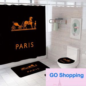 Série de marque de mode impression numérique polyester imperméable et anti-moisissure rideau de douche ensemble de quatre pièces ventes directes d'usine en gros