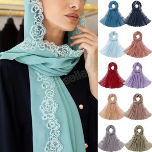 Fashion Bubble Pearl Chiffon Long Maxi Scarf Women Shawls Head Wrap Lace Hijab Muslim Headscarf Turban Scarves Islam Solid Color