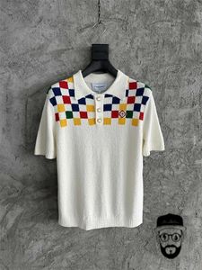 Moda Casablanca colorido suéter a cuadros camisa polo 100 tela de algodón botón de perla camiseta para hombre 231228