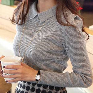 Mode décontracté automne hiver tricoté femmes chandails et pulls boutons solides travail bureau pull mince Sueter Mujer X0721