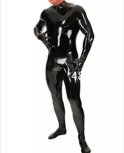 Mode Catsuit Costumes PVC Faux cuir latex noir justaucorps vêtement sexy pour hommes collants de peau body fermeture à glissière arrière à 3 voies à l'entrejambe avant