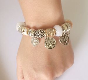 Charm 925 pulseras de plata para mujer colgante de árbol de la vida cadena de serpiente brazalete cuentas de amor como regalo Diy accesorios de joyería de boda
