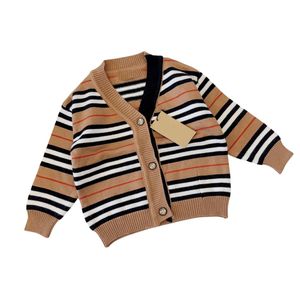 Mode enfants plaid tricoté cardigan designer enfants pull à rayures vêtements d'extérieur garçons filles col en V à manches longues vêtements décontractés S1011