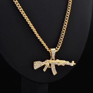 Fashion Choker Necklaces for Women Gun Pendant Crystal Rhinestone Chain Necklace Women Men Punk Chains Jewelry Gift