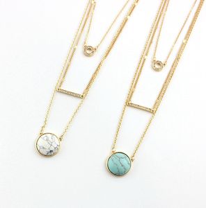 Collier en pierre naturelle, cercle à la mode, rose, blanc, Turquoise, métal doré, longue chaîne, pull, collier multicouche