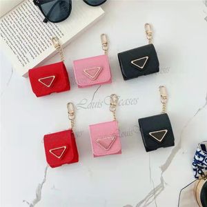 Estuches cuadrados clásicos de moda Mini bolso de cuero Triángulo de metal Estuche para auriculares para AirPods Por Air Pods2 iPods 3 Funda Accesorios para teléfono Bolsa para auriculares