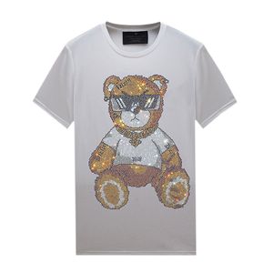 T-shirt d'été vintage à manches courtes avec strass pour homme et femme avec motifs - Pull à col rond en mélange de coton décontracté