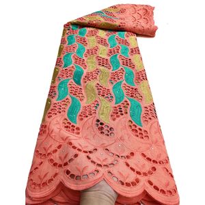 Fashion Coton Swiss Voile en dentelle de dentelle de haute qualité Nigériane Femme Party Stone Broderie African Lace Fabric 5 yards Color A 240407