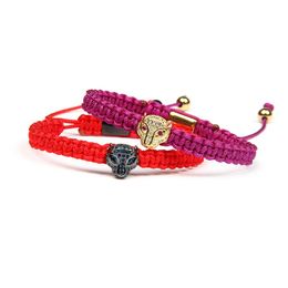 Bracelet tressé panthère en Cz pour Couples, bijoux à la mode, nouveau Micro pavé rose, œil léopard, Bracelets219D