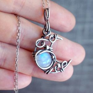 Collier de lune créatif à la mode, pendentif en pierre de lune, colliers de fiançailles pour femmes, bijoux de lune bohème, cadeau d'anniversaire