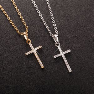 Colgantes cruzados de moda, collar con colgante de cruz de Jesús de cristal de Color negro dorado, joyería para hombres/mujeres, venta al por mayor