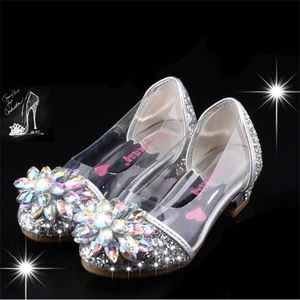 Fashion Crystal Bright Diamond Leather Shoes Girl Princess Single Performance High Heels 220211
