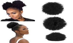 Fashion Curly Ponytail Twins Buns Clip in Elastic DrawString Ponytail African American Black Short Afro Kinky Curly Hair Extension 2618281