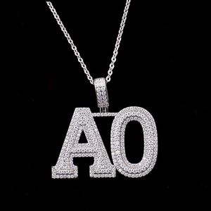 Pendentif personnalisé en argent Sterling 925, pendentif avec lettre Ao, bijoux pour hommes et femmes, Def Vvs, collier Initial en diamant cultivé en laboratoire