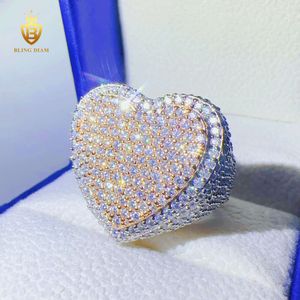 Jielts hip hop personnalisés Moisanite Double Heart Design Ring 925 Sterling Sliver Two Stones Ring Pass Tester