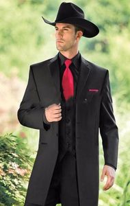 Moda por encargo esmoquin occidental vaquero ajustado traje de novio negro traje de boda para hombres traje de fiesta 3 piezas chaqueta pantalones chaleco 2669104