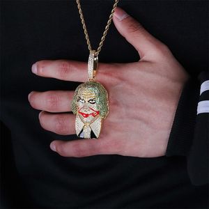 Mode-DC Joker pendentif colliers pour hommes femmes comique luxe cristal clown pendentifs 18k plaqué or cuivre zircons collier bijoux cadeau