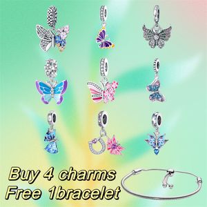 Créateur de mode bracelet bracelet bleu rose fantôme papillon créatif perles de pendentif adapté à un collier de bracelet pandoras