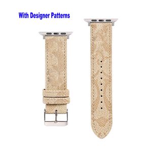 Créateur de mode pour Apple Watch Band Straps 41mm 40mm 38mm Luxury Beige Plaid Elements Bandes en cuir souple avec boucle classique ferme Série iWatch 7 6 5 4 3 2 1