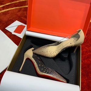 Diseñador de moda Tacón rojo para mujer de alta calidad Tacones altos Sandalias con suela de cuero de lujo Tacones finos con incrustaciones de diamantes de imitación Zapatillas de tacón 1-12 cm Zapatos de fiesta para cena H0232