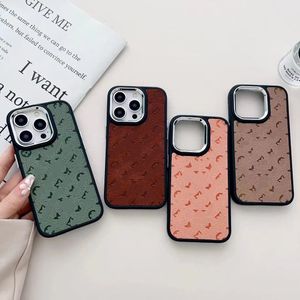 Funda para teléfono de diseñador de moda iPhone 15 14 13 12 11 promax 11Pro 12Pro 13pro 13promax X XR XS XSMAX Letra de silicona de cuero marco de imagen plateado vertical