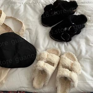 Pantoufle de créateur de mode avec fourrure, boucle à Double rangée, vadrouille en laine, chaussures chaudes d'hiver pour femmes, taille 35-40 25248