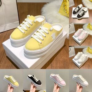 Pantoufles de créateurs de mode sandales pour femmes de luxe Paris CEL Jane Low Lace-up Lambskin Canvas Platform Open Back Mules noir OPTIC WHITE diapositives d'été top chaussures de plage