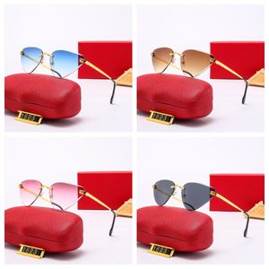 Lunettes de soleil de créateur de mode pour femmes Plage Grand oeil de chat sans monture Verres dégradés Design Super Vision Spectacle Panthère Cadre Léger Doré Métal Noir Boîtier