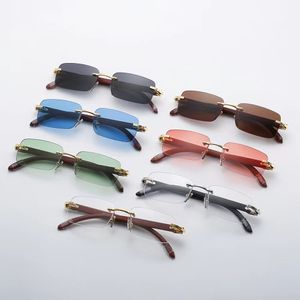 Lunettes de soleil de créateur de mode pour femmes Vintage Mens Cartii Lunettes sans cadre en bois Panther Or Argent Jambes en métal Lunettes de soleil sans monture Lunettes de voyage pour hommes