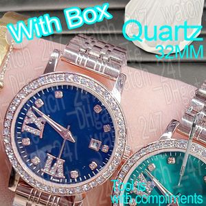 Relojes de diamantes de moda oro rosa rosa mujer reloj de lujo diseñador Relojes de cuarzo fecha 32 mm Reloj de pulsera reloj de mujer regalos para mujer montre de luxe relojmujer con caja