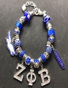 Fashion DIY Crystal Big Hole Beads ZPB Bangle Greek Letter Society Zeta Phi Beta Betority Jewelry Bracelet7143624