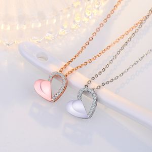 Collar de cadena de plata con circonita cúbica transparente de corazón de doble capa a la moda para mujer, joyería fina, regalo de boda