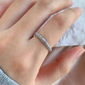 Mode Double Rangées 925 Sterling Silver designer ring 5A Cubic Zirconia With Box ring for Woman Engagement Proposer Bride Wedding Rings Luxury Jewelry Gift Taille 6-10