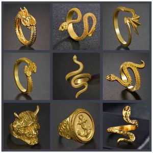 Mode Dragon Ancre Crâne Serpent Anneaux Pour Femmes Or Couleur Métaux Lourds Punk Rock Anneau Vintage Animal Bijoux En Gros G1125