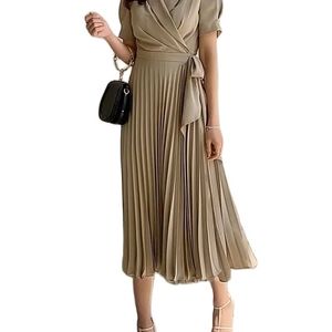 Mode robe femmes français rétro jupe noeud papillon mi-long taille haute en mousseline de soie plissée vente d'été 210520