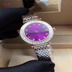 Exquisitos relojes de moda, el favorito de las mujeres, acero inoxidable, superficie violeta claro y espejo de zafiro; diamante marcar cuarzo se201z