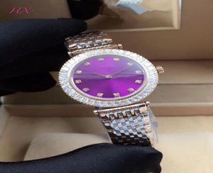 Fashion Exquise Watches Women039S Favorite en acier inoxydable surface violette et miroir saphir diamant diamant quartz SE9332627