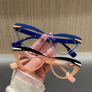 Eyeglasse de mode Cat Eye dames élégantes Spectacles Frames Plastics Glasse Transparent verres ronds Anti Blue Light 240410