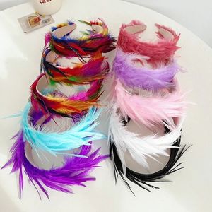 Diademas de plumas a la moda, diademas, diademas coloridas de felpa para fiesta de cumpleaños, diadema ancha, accesorios para el cabello de plumas, venta al por mayor