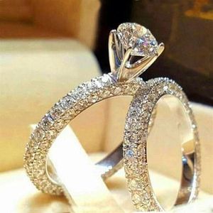 Fashion Female Diamond Wedding Ring Set Fashion 925 Silver White Bridal Sets Jewelry Promise Love Commement Anning for Women232f