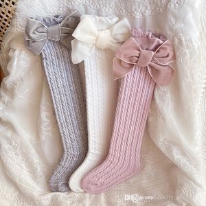 mode flanelle arcs enfant chaussettes sans talon dentelle genou bas bébé filles enfant en bas âge Genou Socke doux solide princesse bowknot jambe en tricot S2160