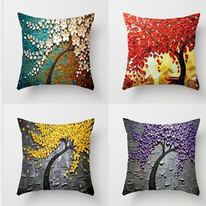 Moda flor planta 3D almohadas árbol algodón Lino funda de almohada sofá fundas de cojines tienda café hogar Decoración cuadrado hogar textil