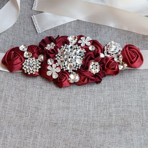 Couchons de mariage fleurs de mode Floral Bridal Sash avec Crystal Rhinestone Gris Bourgogne Blanc Beige Belon Beige