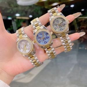 Fashion Full Brand Wrist Watches Women Girl Ladies Diamond Flower Style con Luxury Lego Steel Metal Band Reloj RO 248