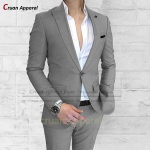 Fashion Full Mens Suit Birthday Party Classic Slim Fit Costumes Meets Formal Meeting Wear Dîner Elegant Blazer Pantals 2Pieces 240412